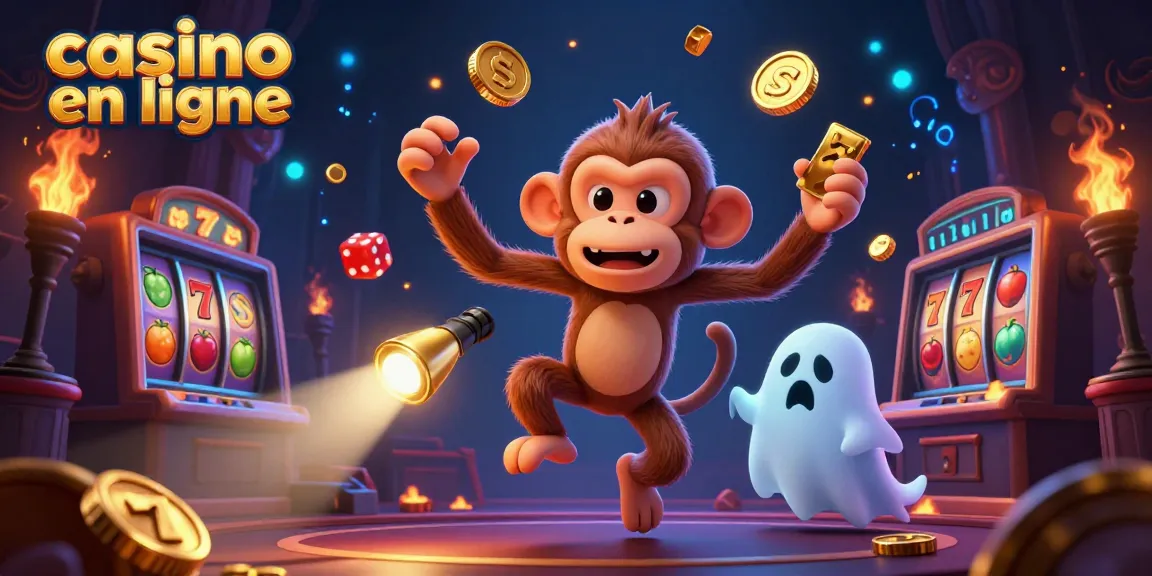 Découvrez le plaisir des jeux casino en ligne avec un poltergeist singe jonglant des pièces d'or et un chiot chasseur de fantômes.