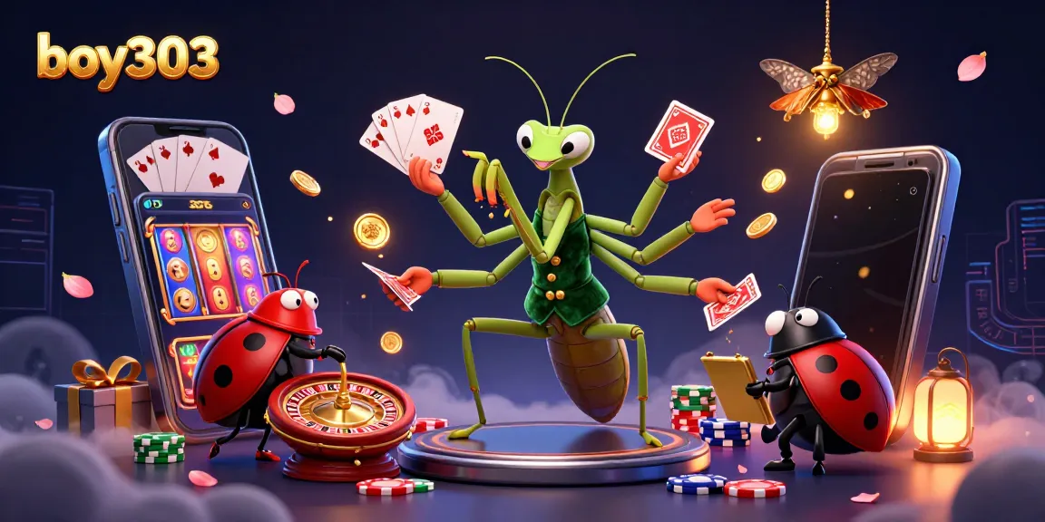 boy303 unleashes a vibrant casino scene with a mantis card sharp and ladybug pit boss.