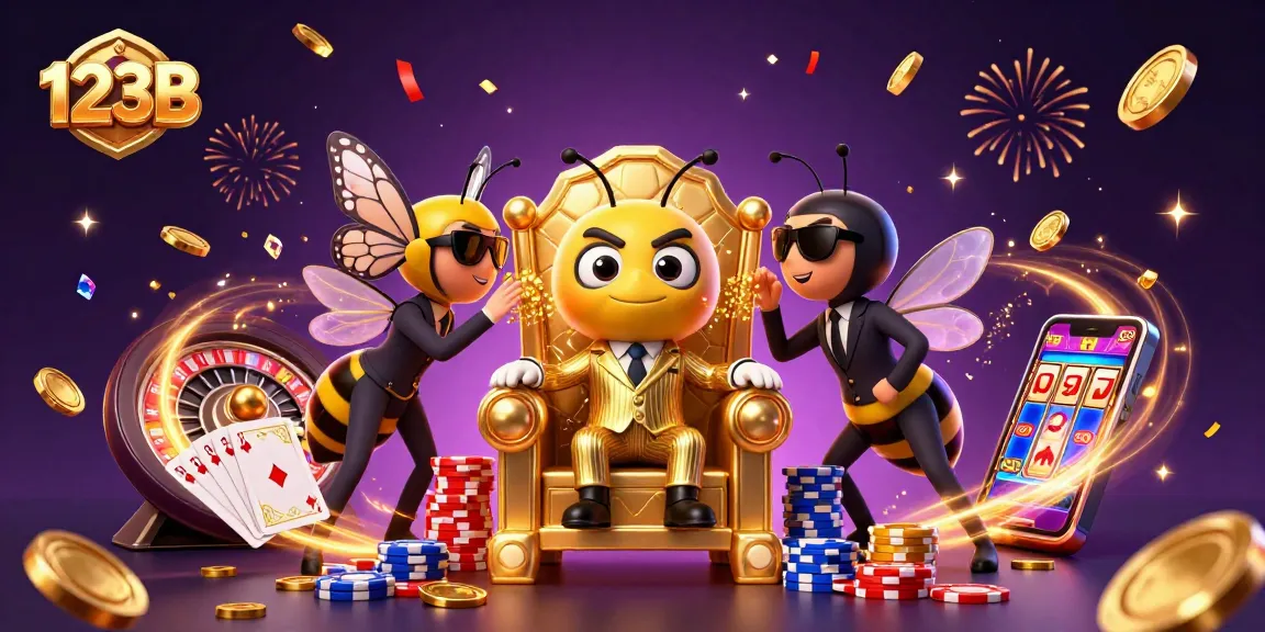 Experience thrilling games and wins at 123B with a vibrant 3D casino scene.