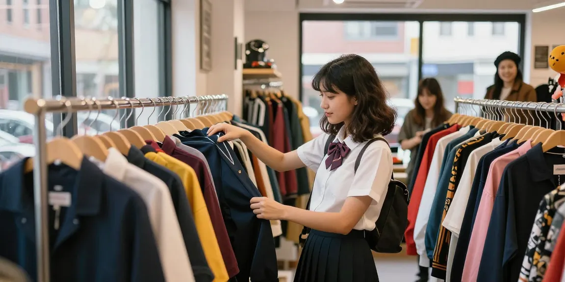 制服買取ラミパスの口コミを参考にする若い女性が中古制服を選んでいるシーン