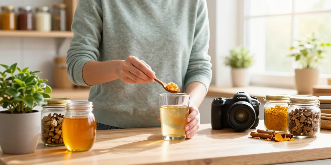 Preparation of pure shilajit resin elixir in a bright kitchen for wellness.