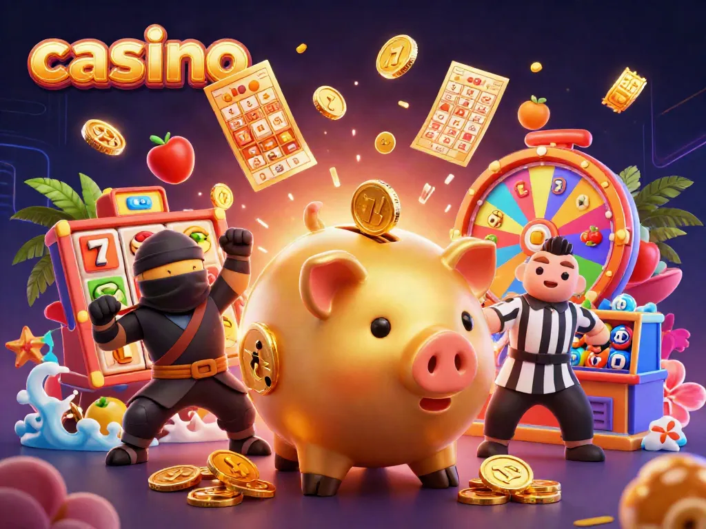 Experience thrilling moments at the casino with an exciting illustration of colorful characters and vibrant gaming elements.