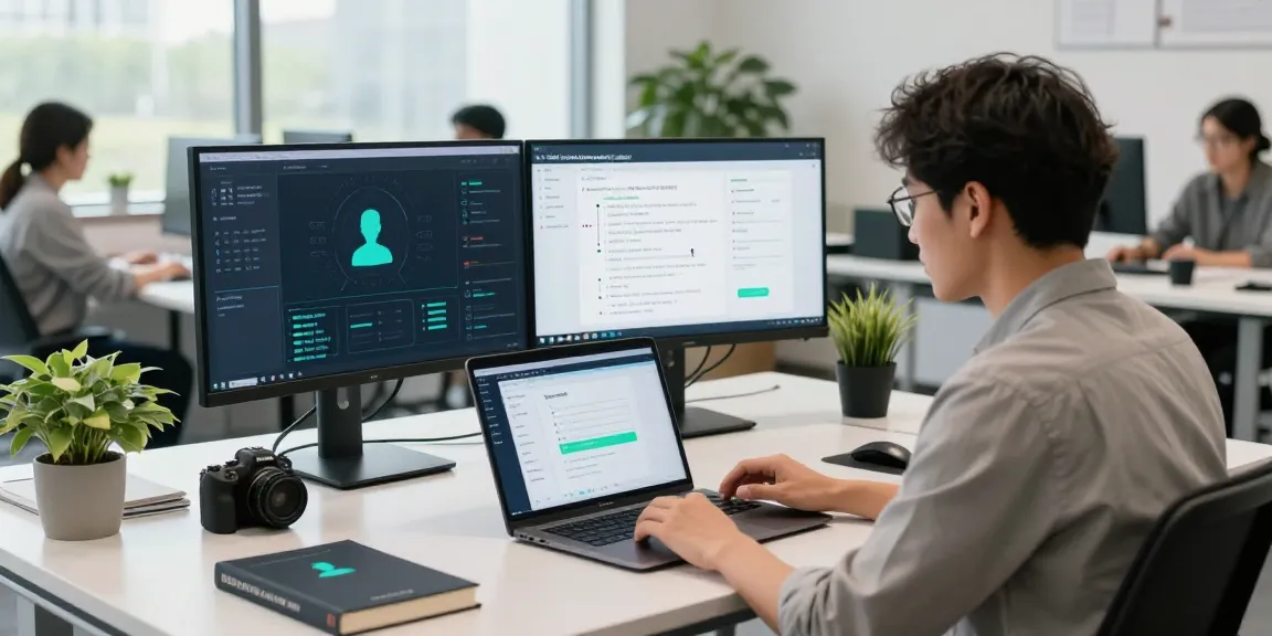 Age verification system interface displayed on laptop in a modern tech office during team collaboration.