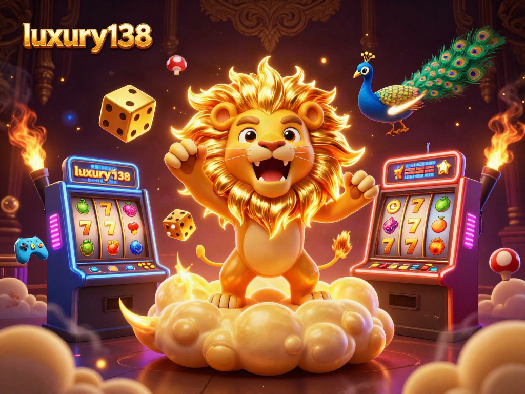 luxury138 mengasyikkan permainan kasino dengan singa matahari kartun dan dadu emas yang mengembang
