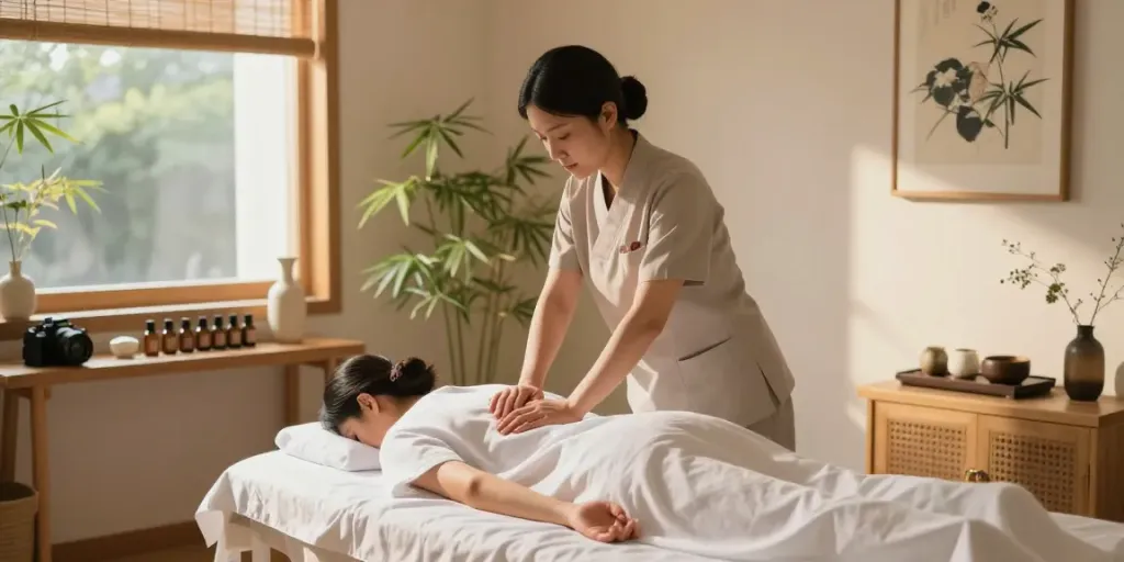 The ultimate 파주출장안마 experience in a calm massage studio, showcasing a therapist at work.