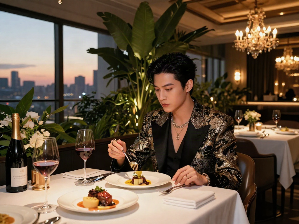 Menikmati pengalaman mewah dengan luxury111 di restoran mewah, suasana elegan dan detail yang kaya.