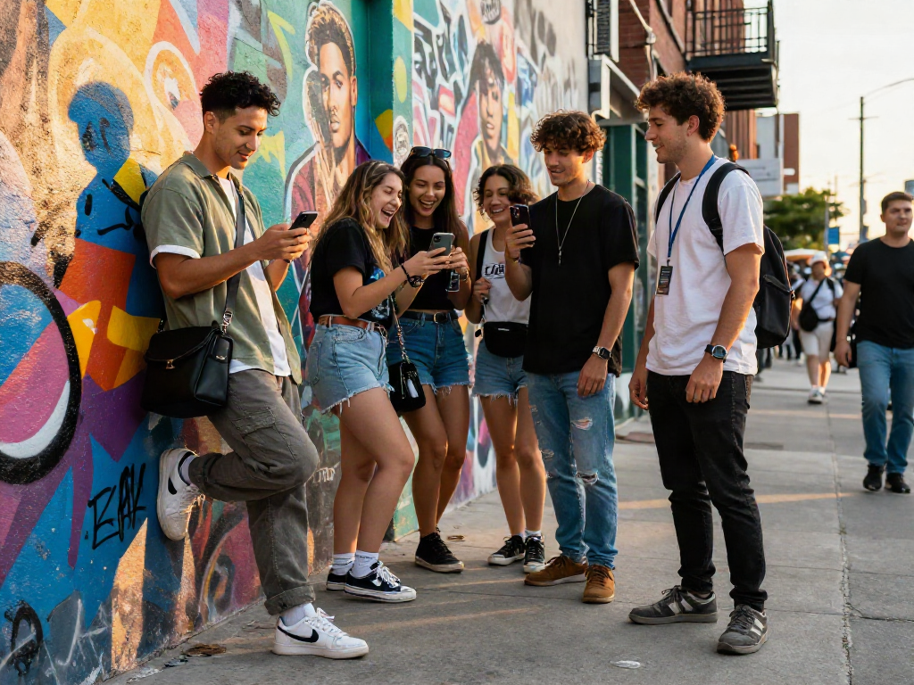 Young adult in urban fashion checking who looks like a celebrity on smartphone.
