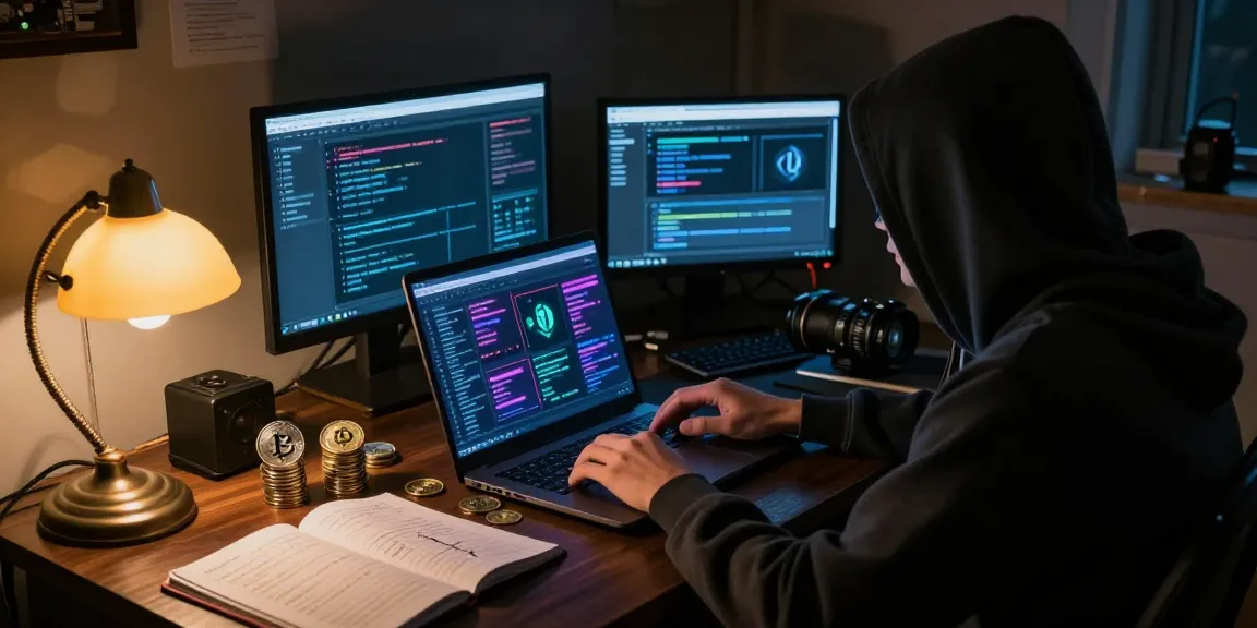 Exploring the Best Darknet Markets 2026 with a focused user amidst tech and cryptocurrency.