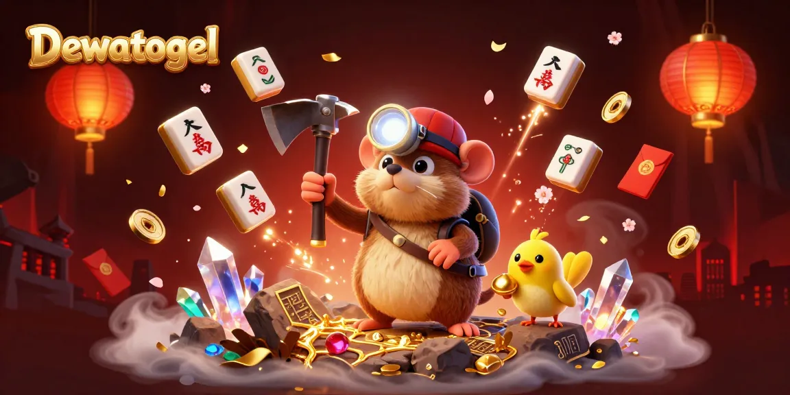 Dewatogel illustration portraying a treasure hunter mole mining in a vibrant, gem-filled cave with dynamic casino elements.