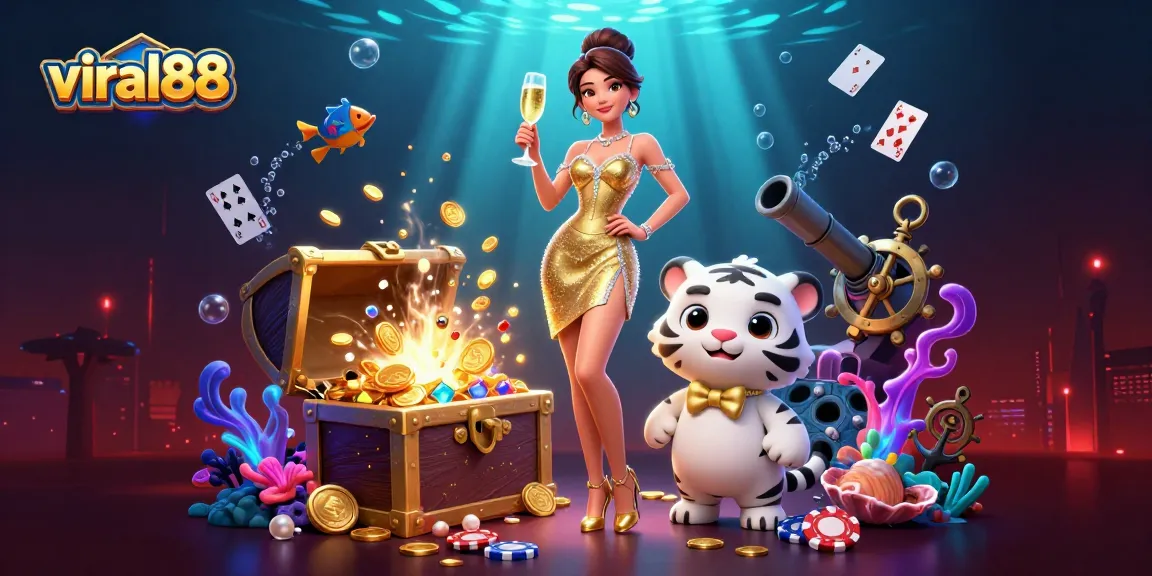 Engage in thrilling casino gameplay with viral88 displayed prominently in a vibrant scene featuring luxe characters.