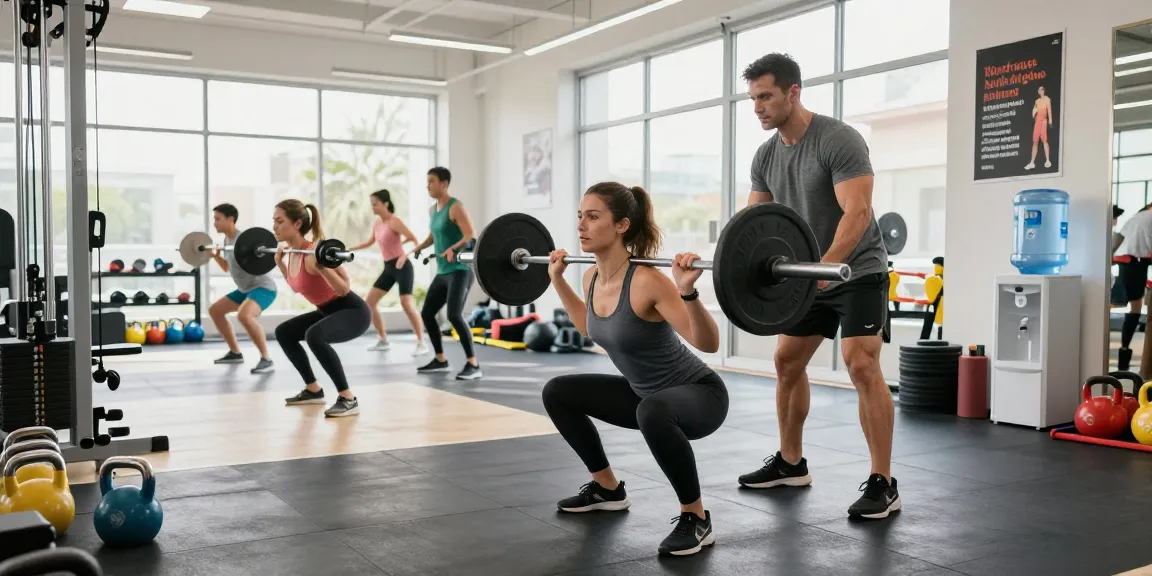 Vibrant gym scene at Deus Medical Shop, showcasing fitness enthusiasts engaged in workouts, inspiring atmosphere.