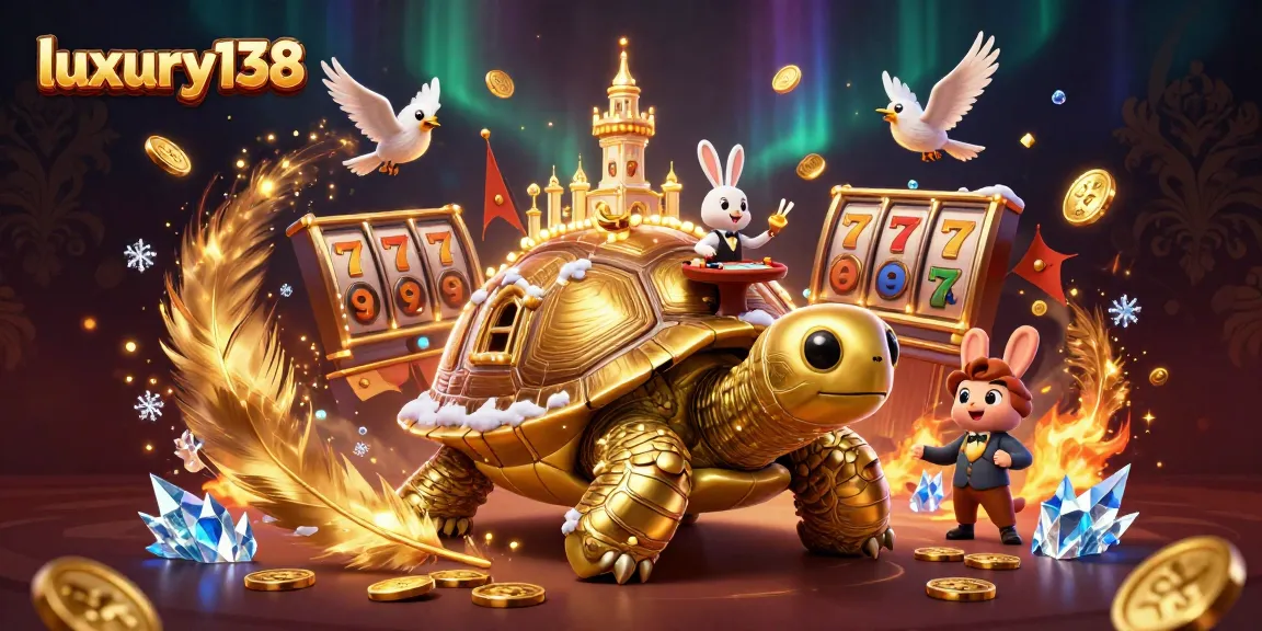 Engage in thrilling gameplay at luxury138 with a captivating tortoise casino illustration featuring dynamic elements.