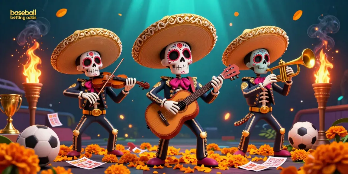 Experience the thrill of baseball betting odds with this vibrant mariachi-themed illustration.