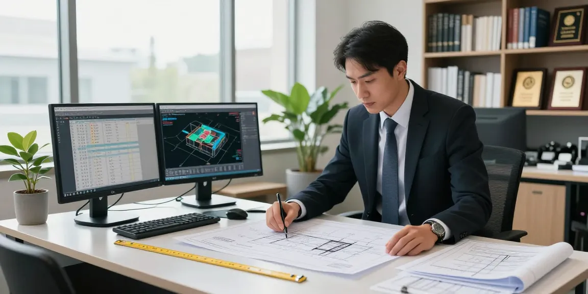 Engineer reviewing permit engineering Missouri blueprints in a modern office.