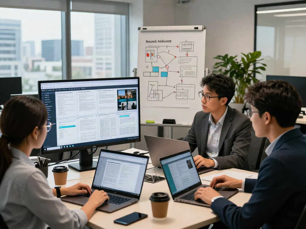 Team collaborating on document fraud detection technology in a modern office setting.