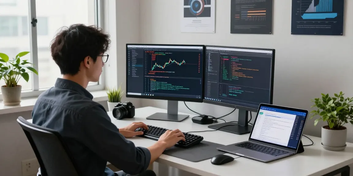 Real-time coding for Taiwan stock WebSocket API in a modern tech workspace with trading charts and tools.