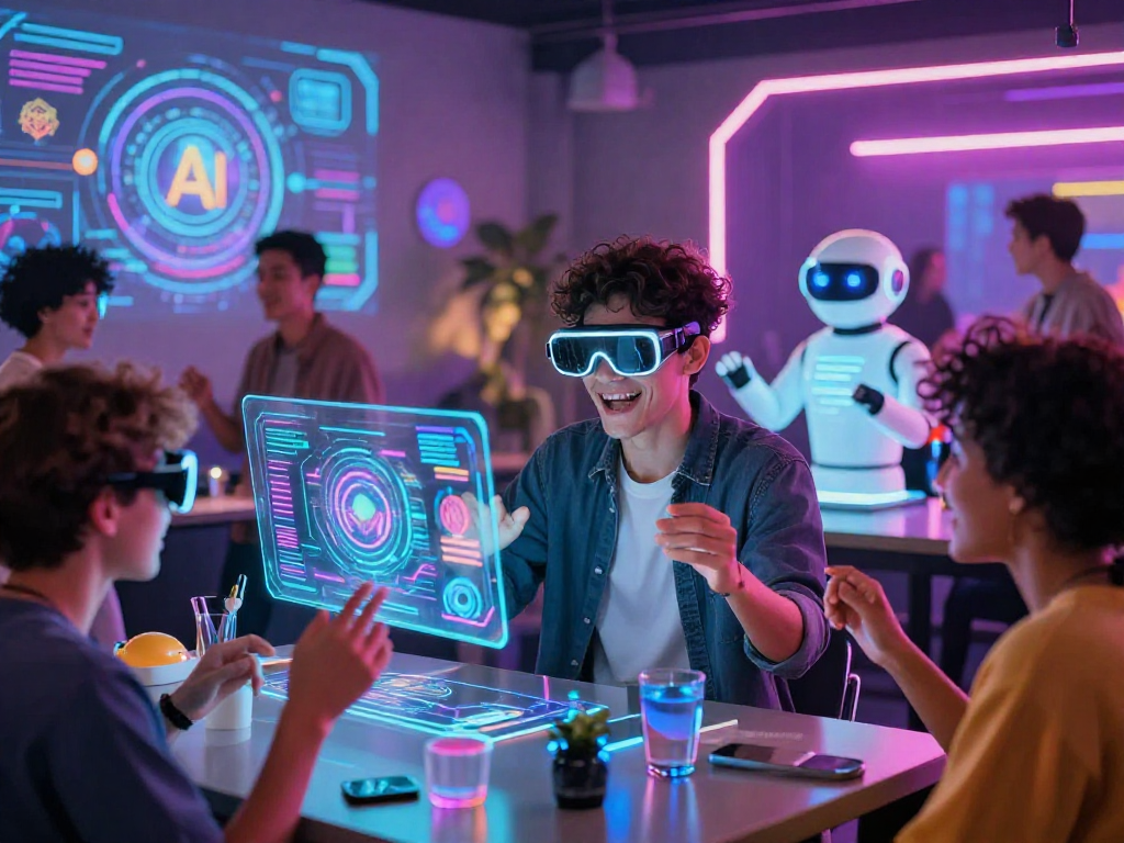 AI sluts engaging at a dynamic social gathering, showcasing advanced AI technology and connections in a vibrant atmosphere.