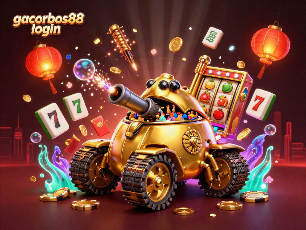 Engage with gacorbos88 login and win big in a vibrant, detailed casino scene featuring unique game elements.