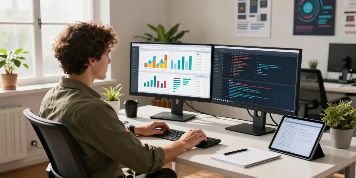 Professional workspace showcasing cika4d data analysis with dual monitors and modern elements.
