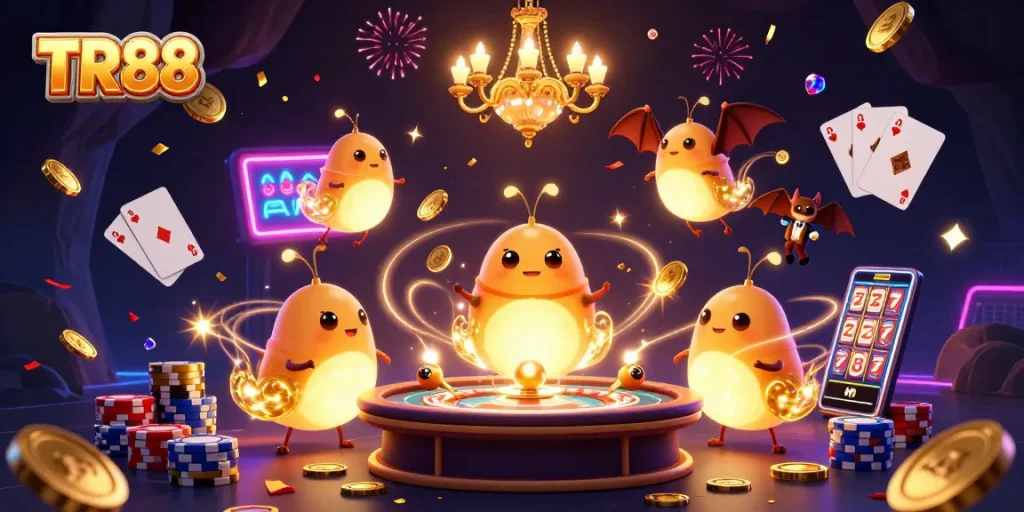 Illuminate your bankroll at TR88 with bioluminescent glowworms lighting up an exciting casino scene.