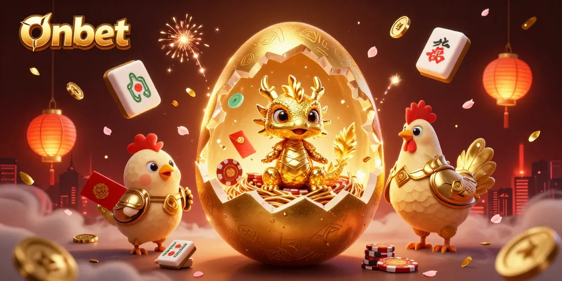 Experience the excitement of Onbet with a golden dragon and poker chips in a vibrant 3D illustration.