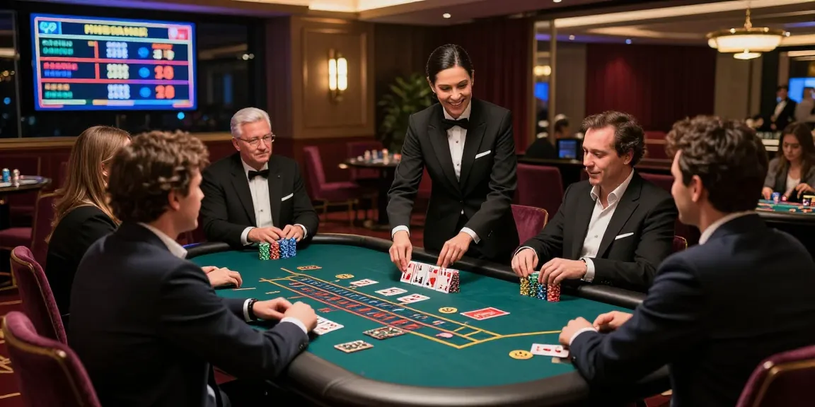 Baccarat Online players engaged in a live casino game with a professional dealer, excitement visible in a luxurious setting.
