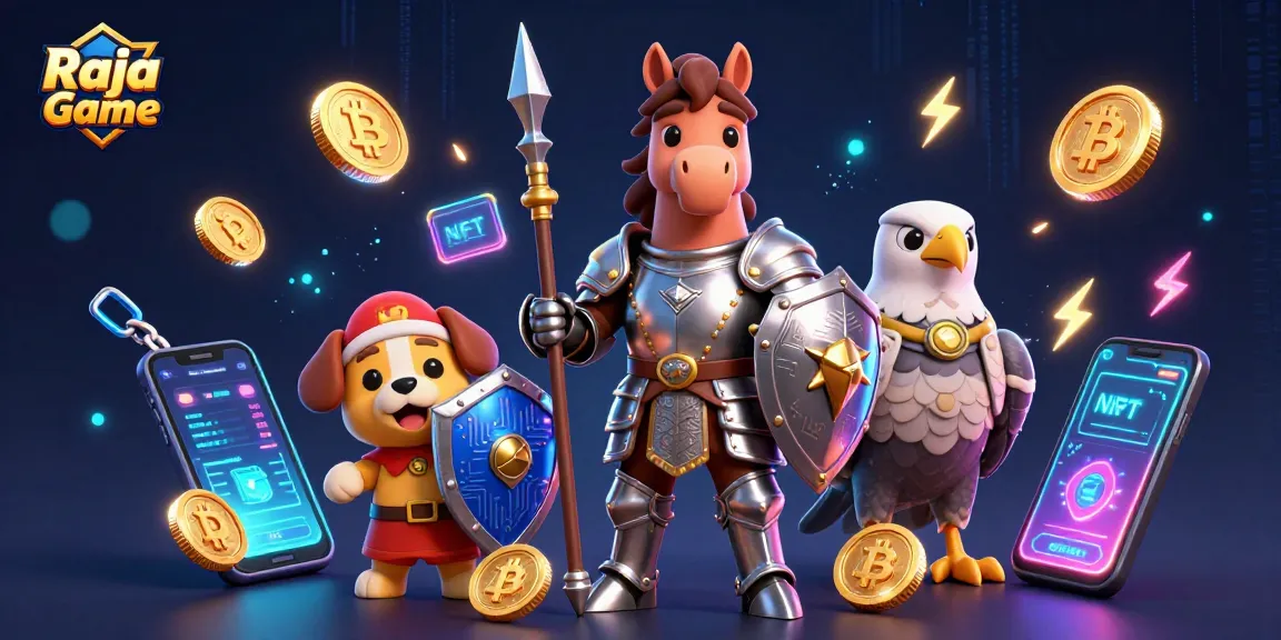 Engage in thrilling action with Raja Game's exciting games, symbolized by a medieval knight and crypto elements.