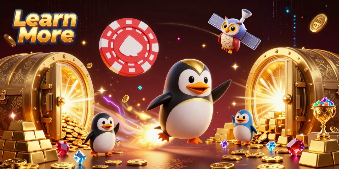 Learn More about winning strategies with a 3D cartoon penguin racing towards a dazzling casino.