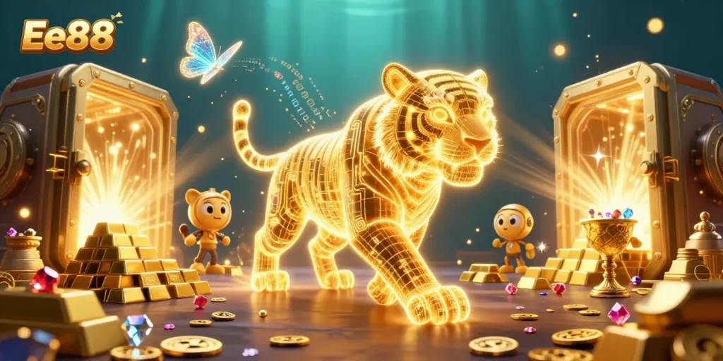 Experience thrilling gameplay at Ee88 with excitement lights and treasures in a vibrant casino.