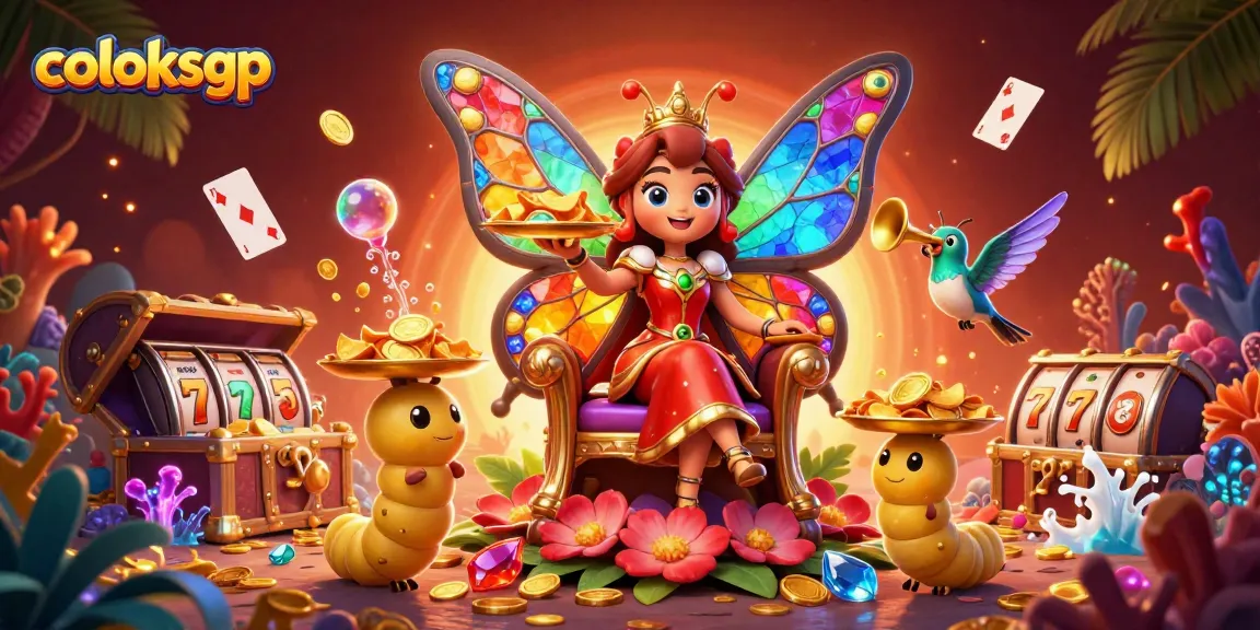 Experience fast winnings with coloksgp at this vibrant 3D online casino scene featuring dynamic game elements.