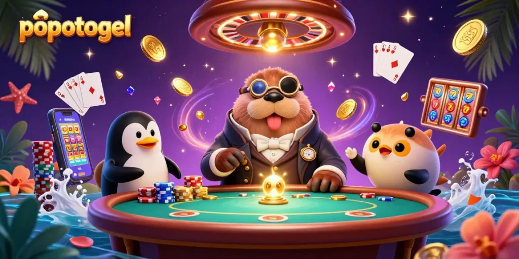Experience thrilling gameplay at popotogel with a jolly walrus at an underwater poker table.