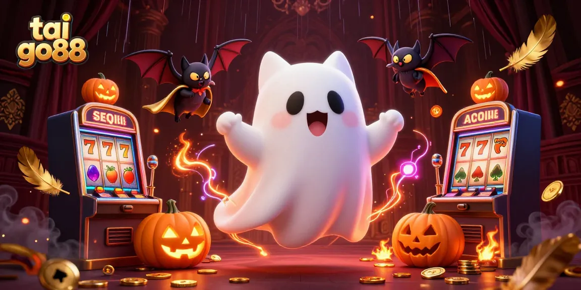 Engage with tai go88 as a ghost cat and bat explore a vibrant haunted casino.