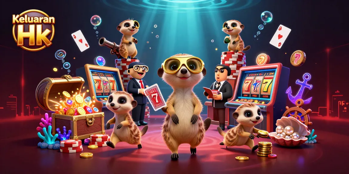 Keluaran Hk showcases a lively meerkat casino scene filled with vibrant games and treasures.
