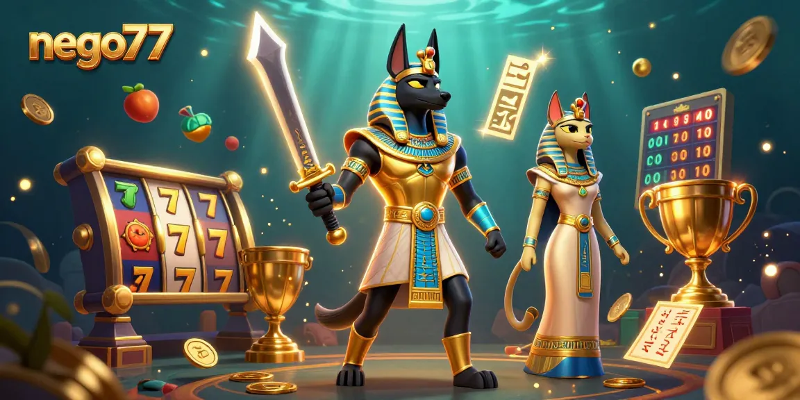Experience thrilling slot action with nego77's ancient-themed characters and vibrant casino elements.