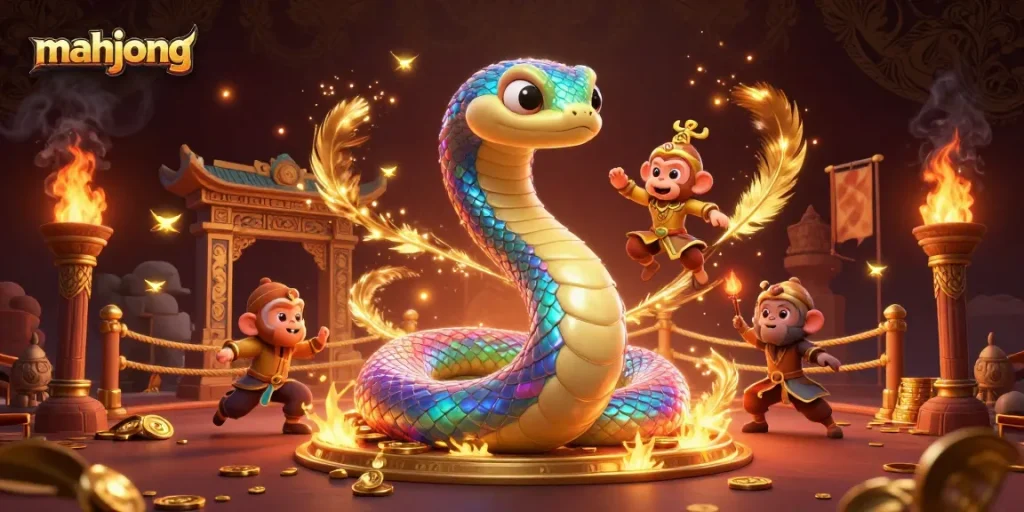 Engage in thrilling mahjong gameplay with animated characters and dynamic casino effects.