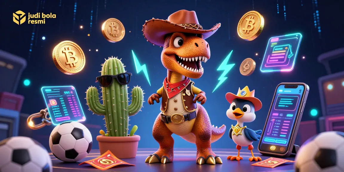 Engage with judi bola resmi by betting on thrilling games, featuring a vibrant 3D scene of cartoon characters and sports elements.
