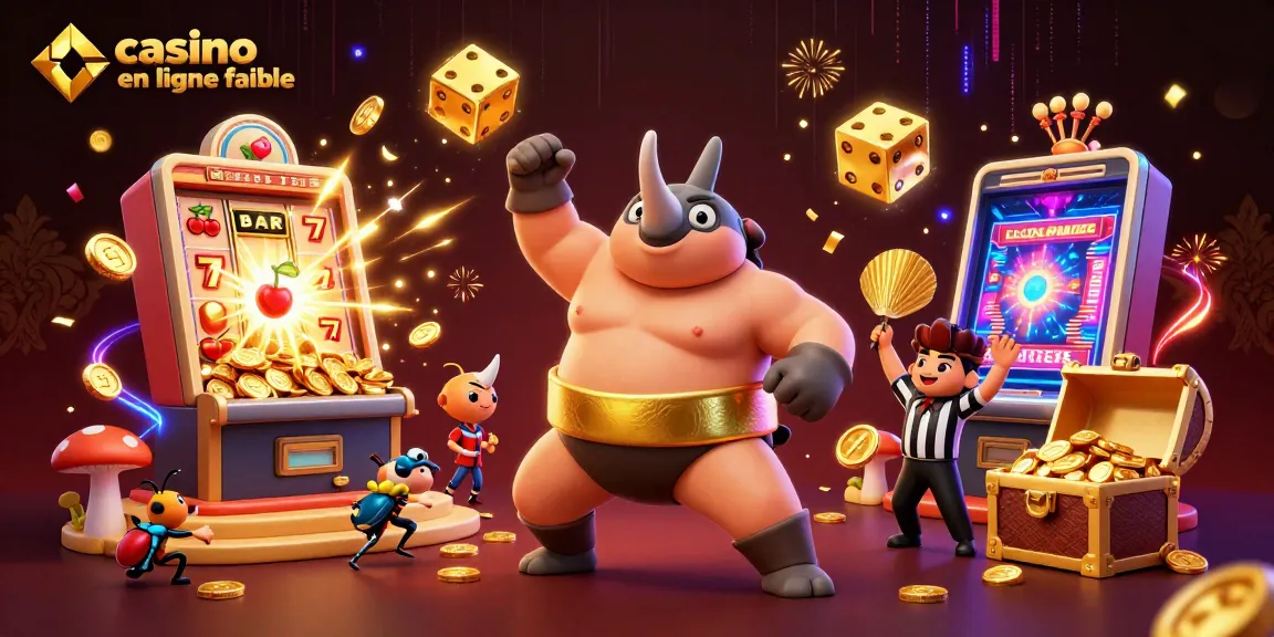 Éprouvez le frisson du casino en ligne fiable avec une illustration captivante d'un scarabée sumo et une machine à sous.
