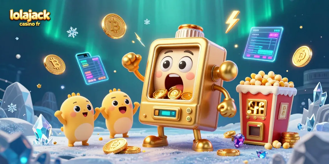 Experience big wins with lolajack casino fr as golden slot machines celebrate a jackpot in this vibrant illustration.