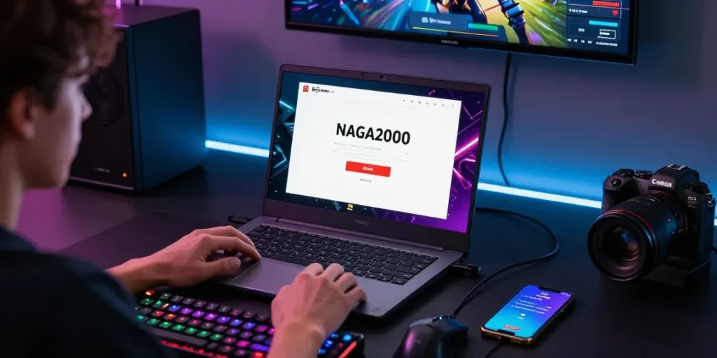 NAGA2000 DAFTAR quick access featured on a gamer’s vibrant login setup.