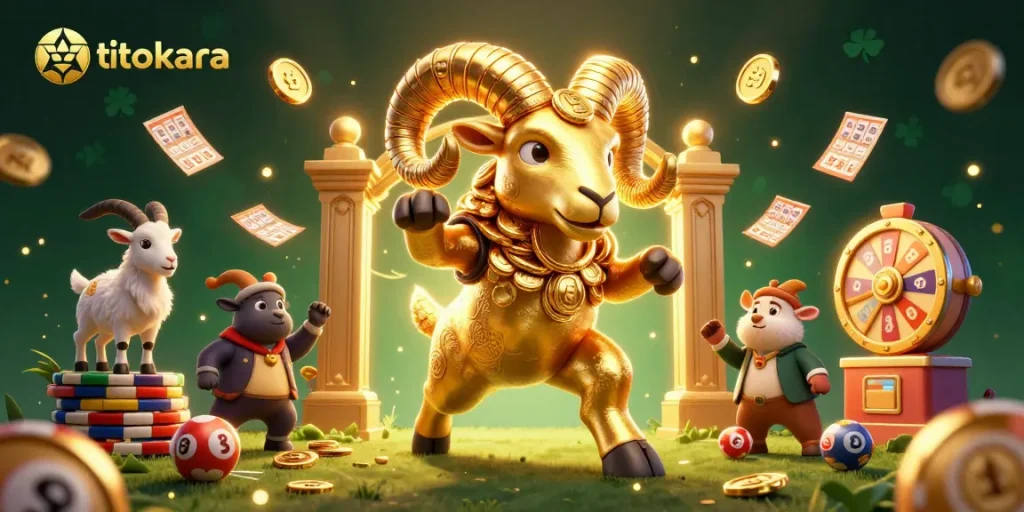 Experience thrilling lottery excitement with titokara's vibrant 3D illustration featuring dynamic game elements.