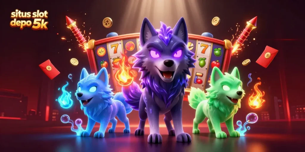 Win big at situs slot depo 5k with the thrilling ghostly wolf slot game scene filled with vibrant symbols!