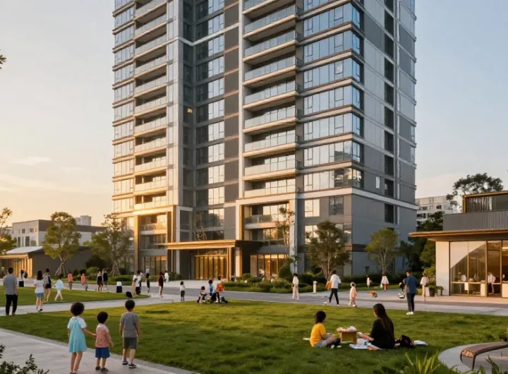 Dover Residences showcasing a vibrant community with families near modern amenities.