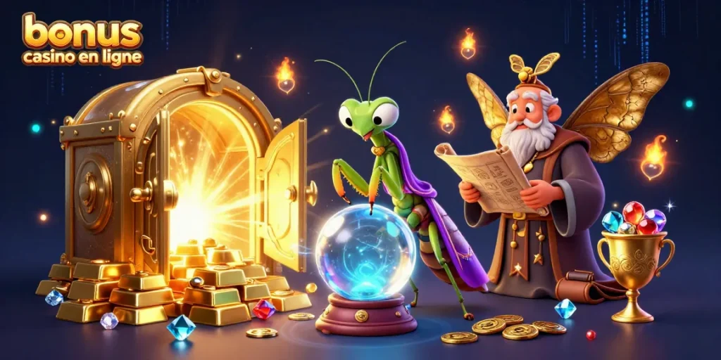 Gagnez des gains captivants avec des bonus de casino en ligne grâce à des personnages mystiques et des éléments colorés.