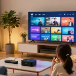 Abonnement IPTV Belgique : famille profitant d'une expérience de streaming fluide dans un salon moderne.