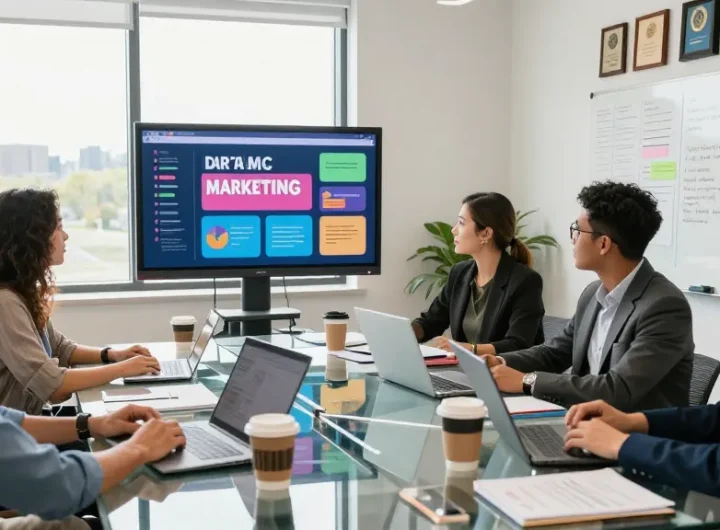 Collaborative team meeting focused on Spokane marketing strategies in a bright office.