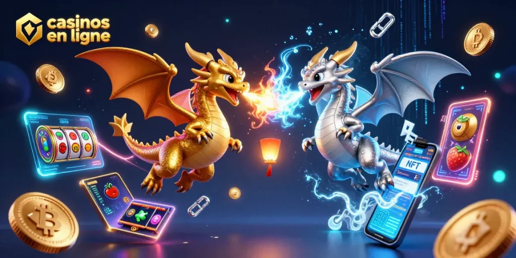 Jouer à des casinos en ligne avec des dragons et des éléments de jeux, tels que des machines à sous.