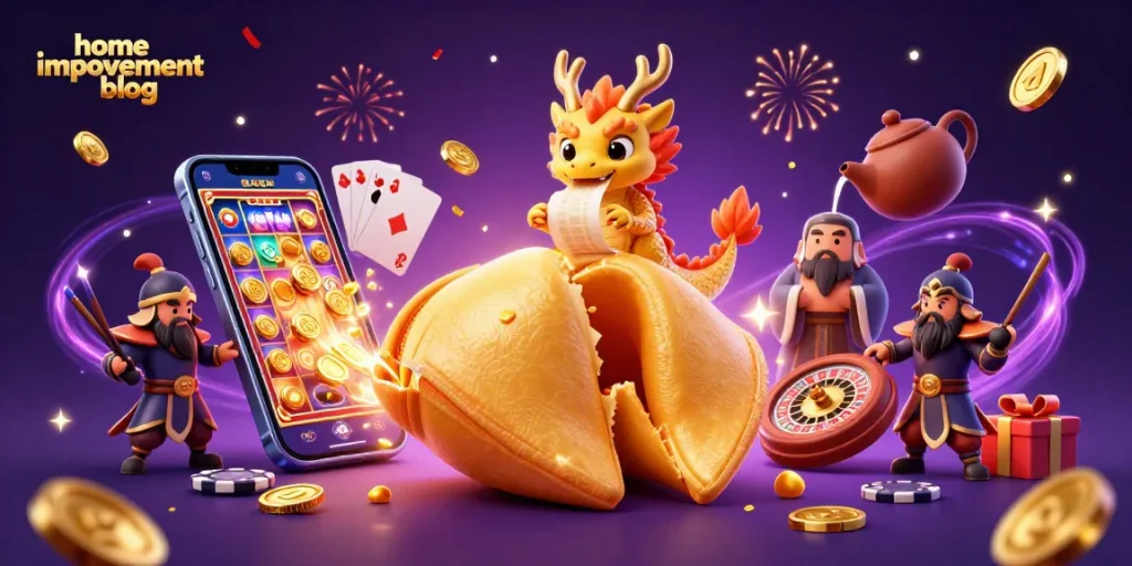 Engaging home improvement blog graphics depicting casino fortune and winning strategies.