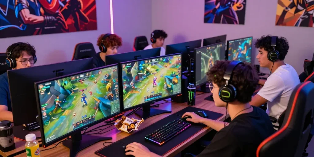 Engaged players on the 7meter gaming platform showcasing competitive gaming with vibrant avatars and gear.