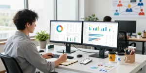 Digital marketing workspace showcasing strategies and analytics for batmanloyal.com